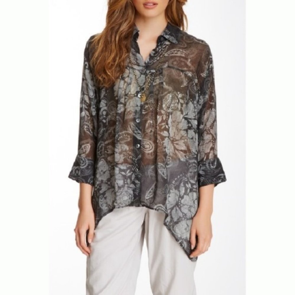 Silk Blouse/ Top Tunic GRAY